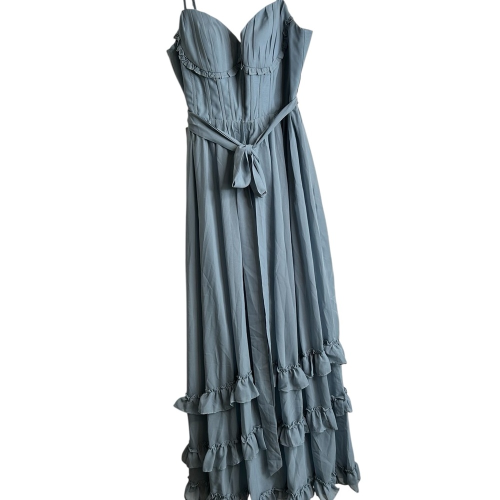 Prom Ball Formal Gown Blue Multi Tiered Lace Up Back New 2708